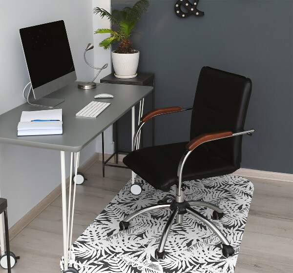 Tapis protection sol Feuilles noires et blanches