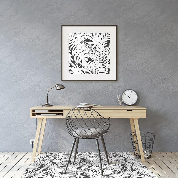 Tapis protection sol Feuilles noires et blanches