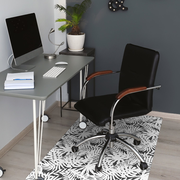 Tapis protection sol Feuilles noires et blanches