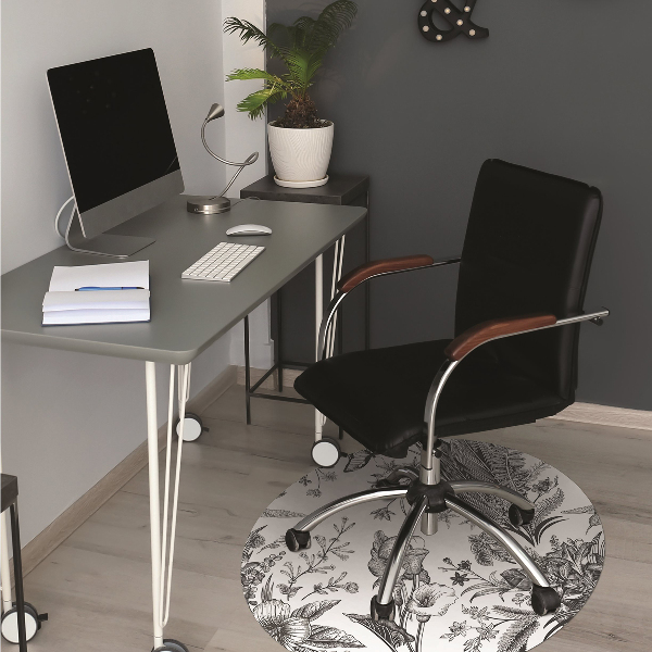 Tapis pour chaise de bureau Jardin noir et blanc