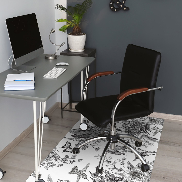 Tapis pour chaise de bureau Jardin noir et blanc