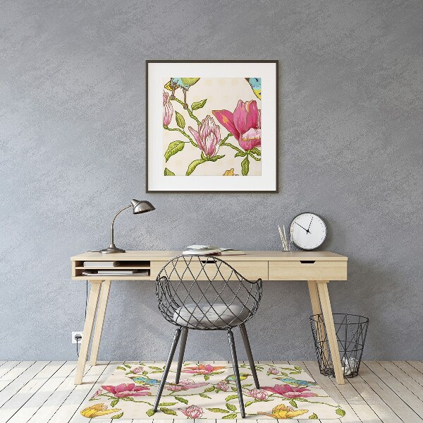 Tapis pour chaise de bureau Fleurs et oiseaux