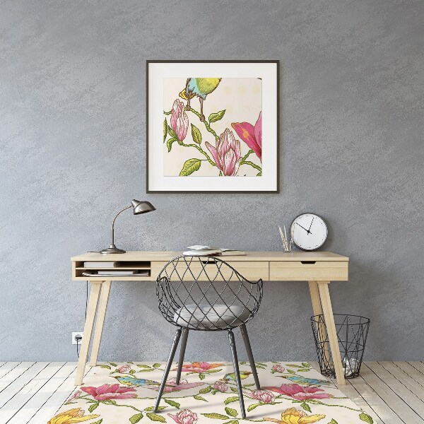 Tapis pour chaise de bureau Fleurs et oiseaux