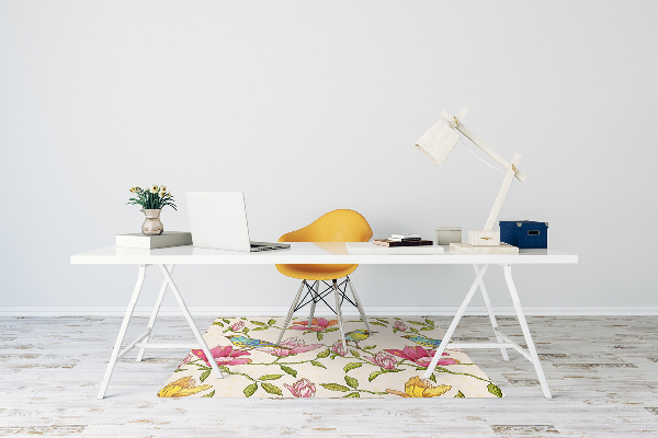 Tapis pour chaise de bureau Fleurs et oiseaux