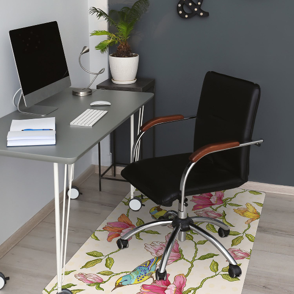 Tapis pour chaise de bureau Fleurs et oiseaux
