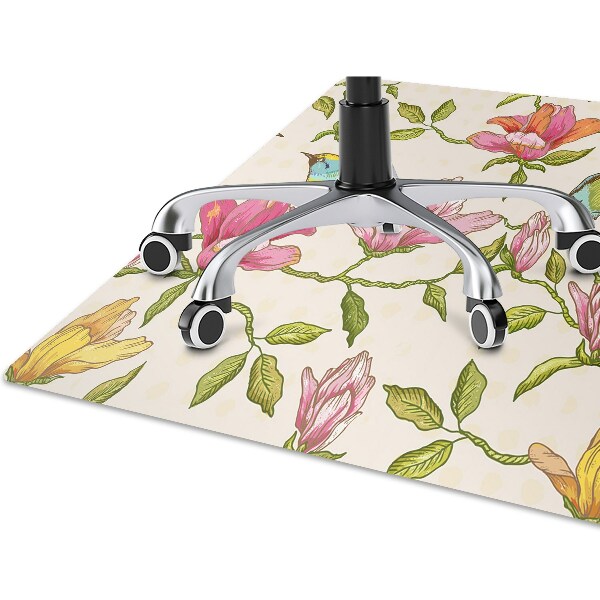 Tapis pour chaise de bureau Fleurs et oiseaux