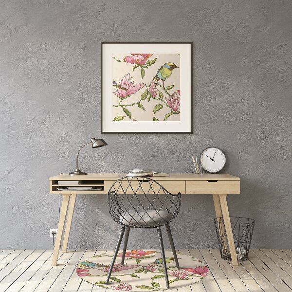 Tapis pour chaise de bureau Fleurs et oiseaux