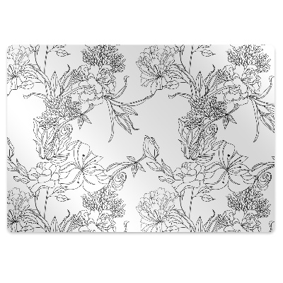 Tapis protection sol Fleurs noires et blanches