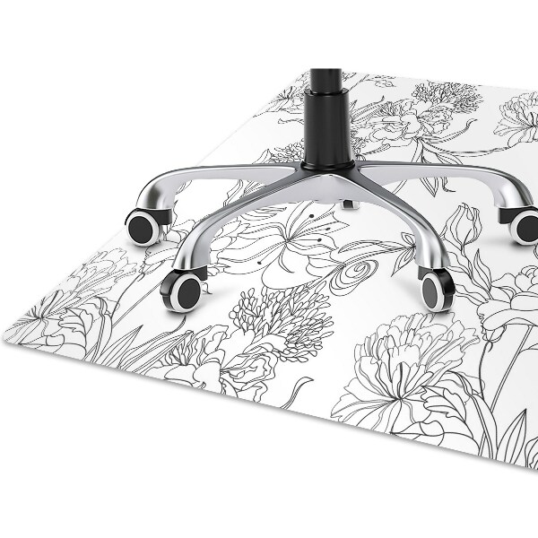 Tapis protection sol Fleurs noires et blanches
