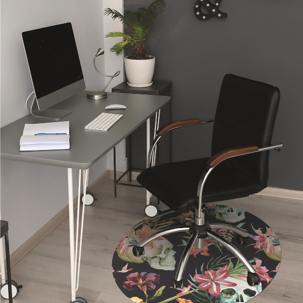 Tapis protège sol Crânes et fleurs