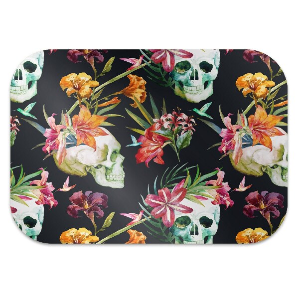 Tapis protège sol Crânes et fleurs
