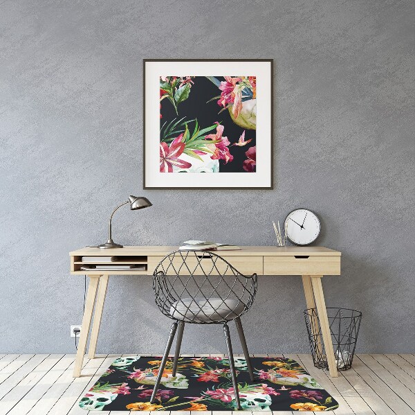 Tapis protège sol Crânes et fleurs