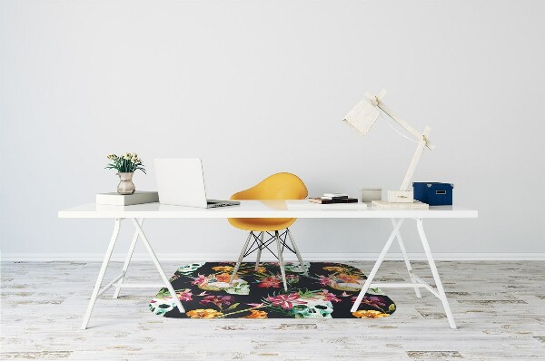 Tapis protège sol Crânes et fleurs