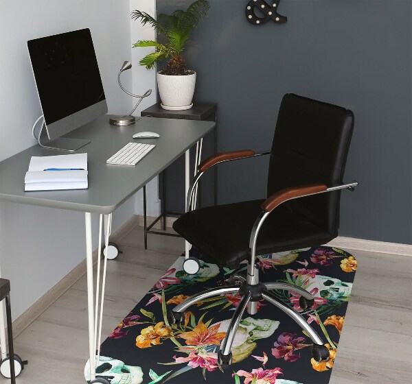Tapis protège sol Crânes et fleurs