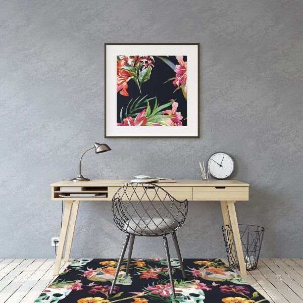 Tapis protège sol Crânes et fleurs