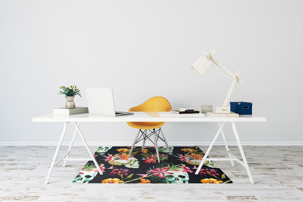 Tapis protège sol Crânes et fleurs