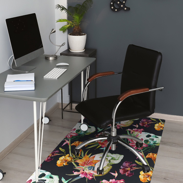 Tapis protège sol Crânes et fleurs