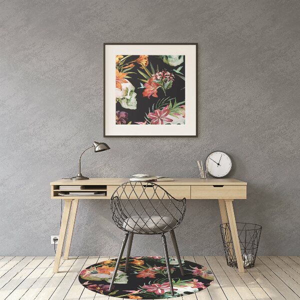 Tapis protège sol Crânes et fleurs