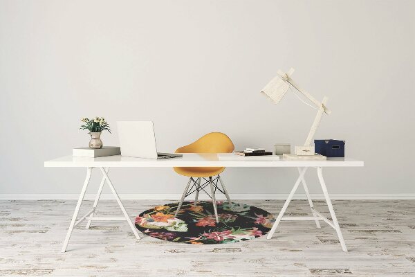 Tapis protège sol Crânes et fleurs