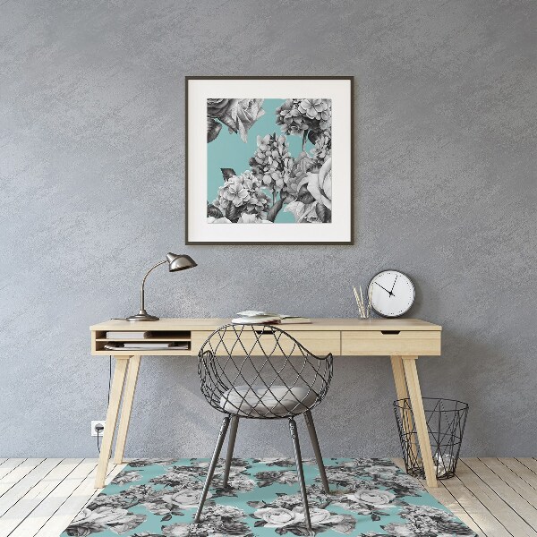 Tapis fauteuil bureau do biura Roses noires et blanches