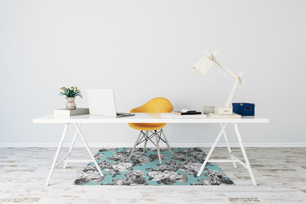 Tapis fauteuil bureau do biura Roses noires et blanches