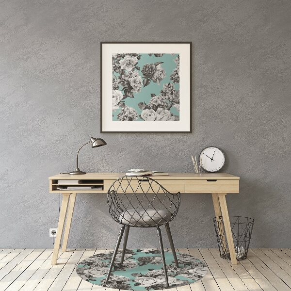 Tapis fauteuil bureau do biura Roses noires et blanches