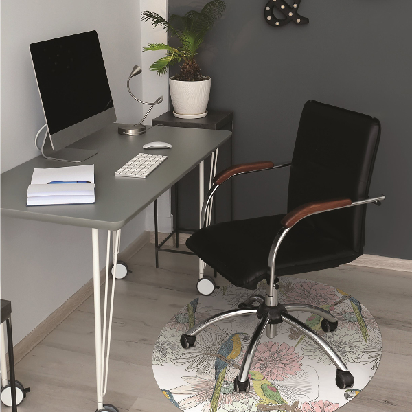 Tapis de chaise de bureau Perroquet et fleurs