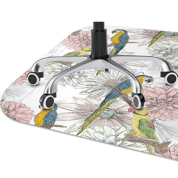 Tapis de chaise de bureau Perroquet et fleurs