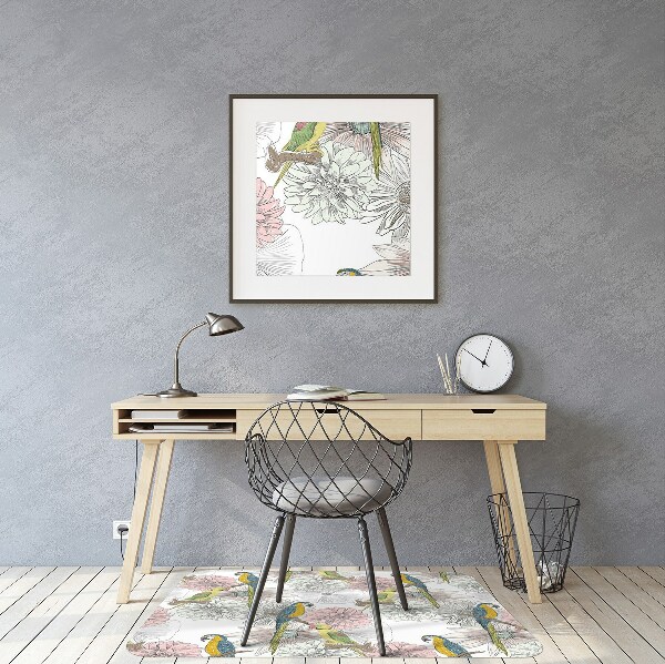 Tapis de chaise de bureau Perroquet et fleurs