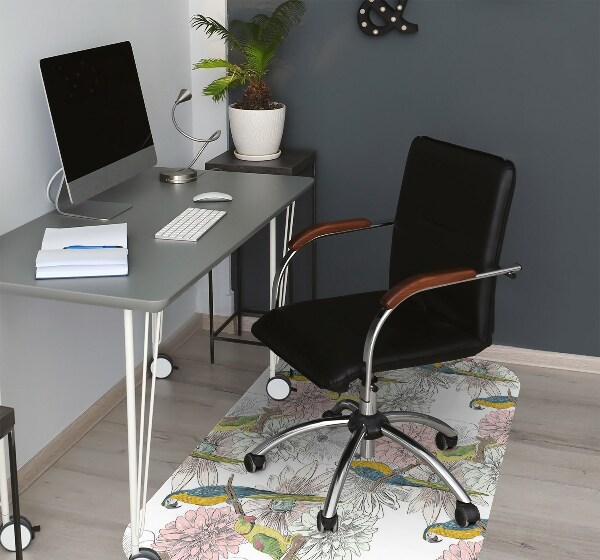 Tapis de chaise de bureau Perroquet et fleurs