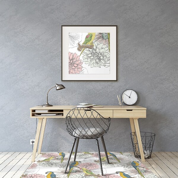 Tapis de chaise de bureau Perroquet et fleurs