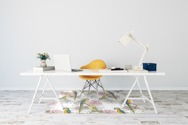 Tapis de chaise de bureau Perroquet et fleurs