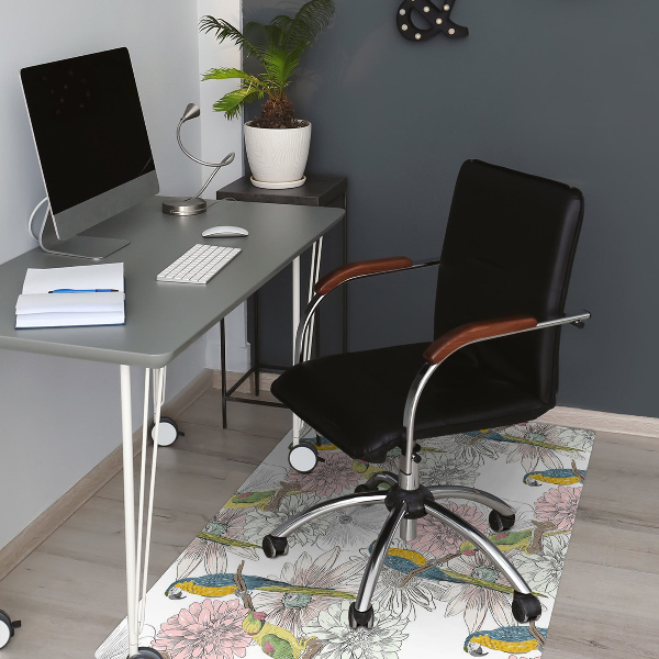 Tapis de chaise de bureau Perroquet et fleurs