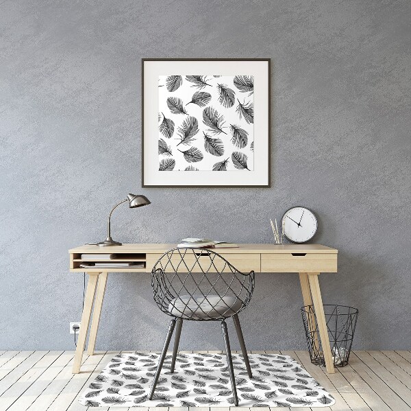 Tapis pour chaise de bureau Plumes noires et blanches