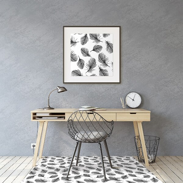 Tapis pour chaise de bureau Plumes noires et blanches