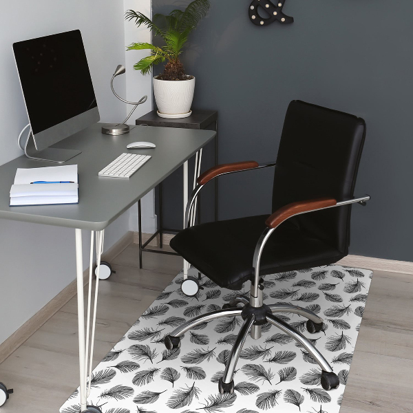 Tapis pour chaise de bureau Plumes noires et blanches