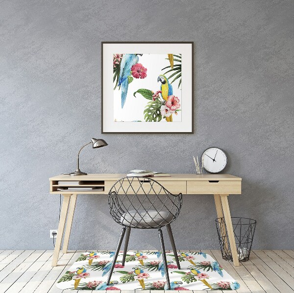 Tapis de chaise de bureau Perroquets et fleurs