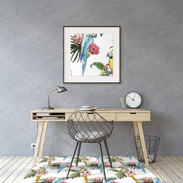 Tapis de chaise de bureau Perroquets et fleurs