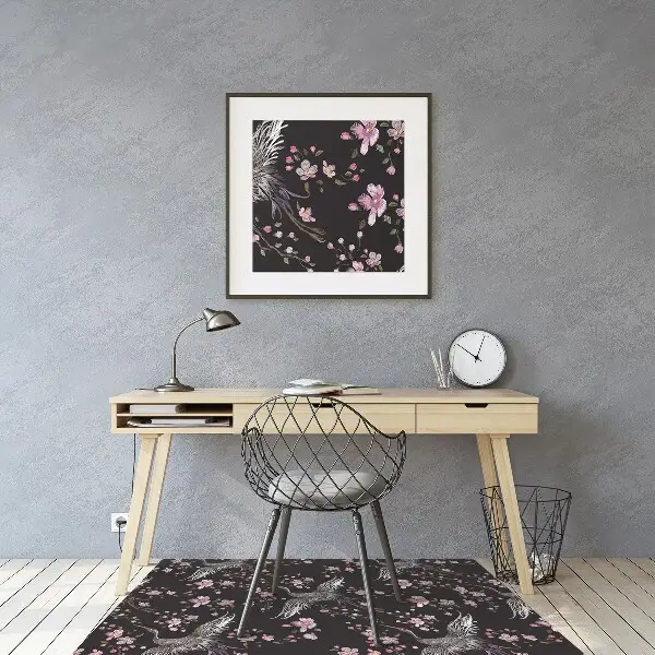 Tapis de chaise de bureau Hérons et fleurs
