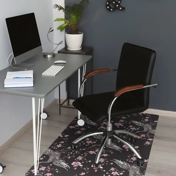 Tapis de chaise de bureau Hérons et fleurs