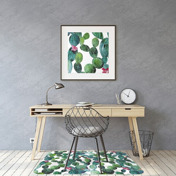 Tapis pour chaise de bureau Cactus avec des fleurs