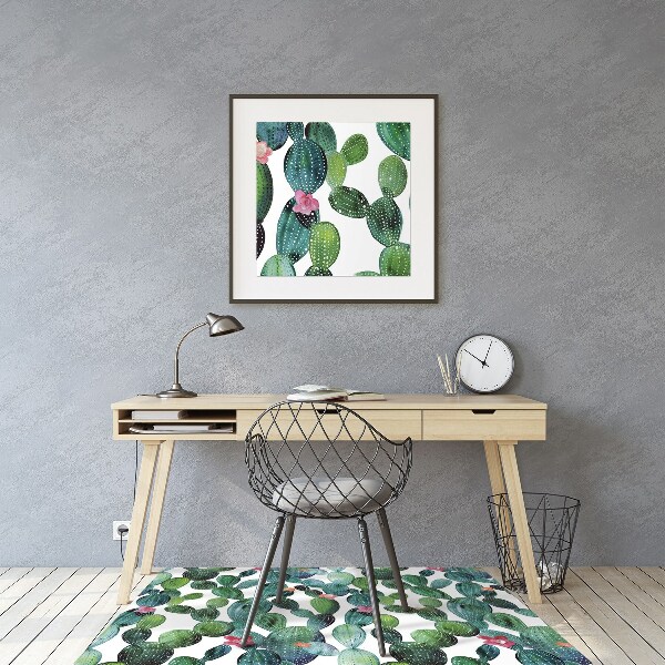 Tapis pour chaise de bureau Cactus avec des fleurs