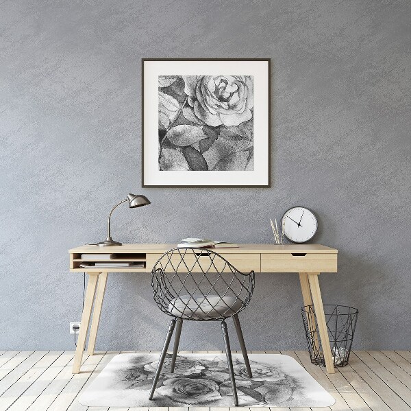 Tapis fauteuil bureau do biura Roses noires et blanches