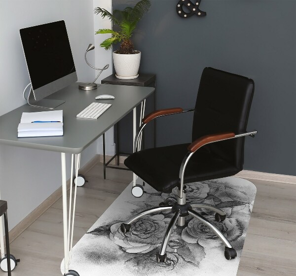 Tapis fauteuil bureau do biura Roses noires et blanches