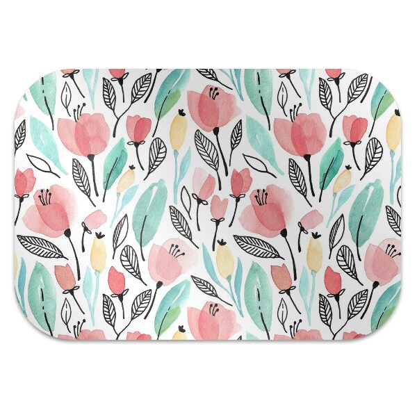 Tapis de chaise de bureau Fleurs rouges