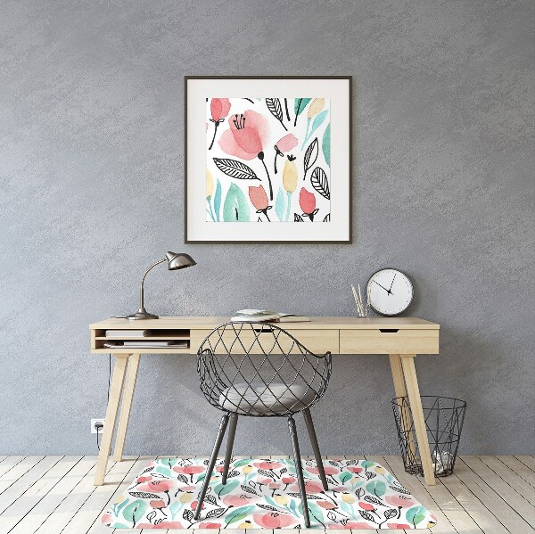 Tapis de chaise de bureau Fleurs rouges