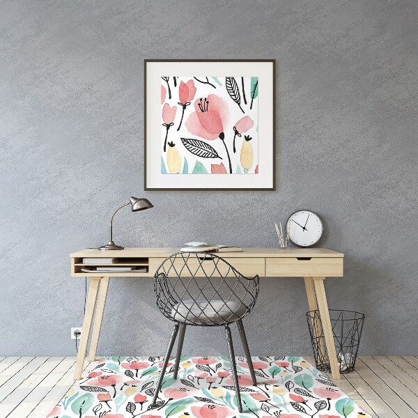 Tapis de chaise de bureau Fleurs rouges