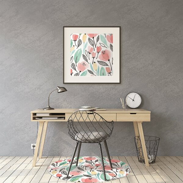 Tapis de chaise de bureau Fleurs rouges