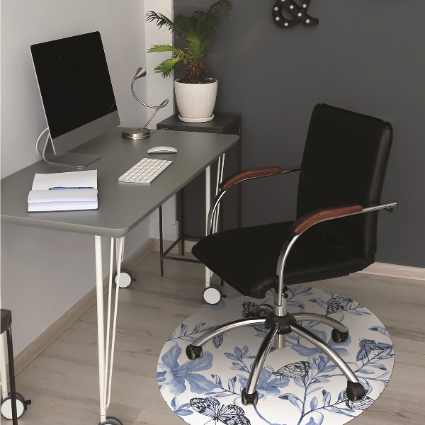 Tapis de chaise de bureau Fleurs bleues