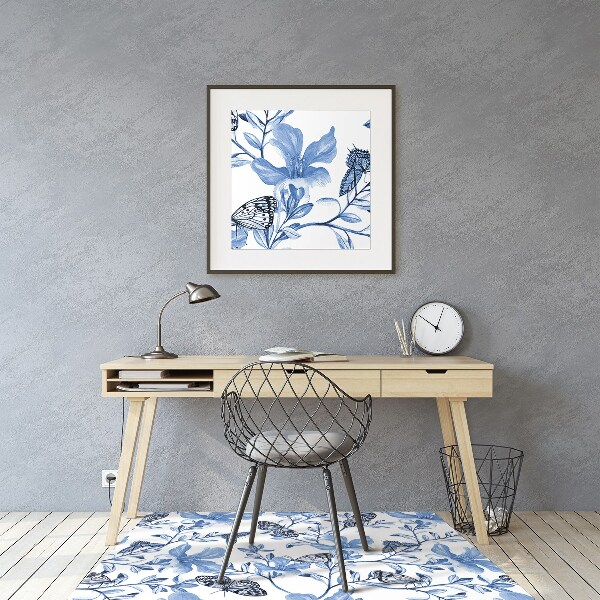 Tapis de chaise de bureau Fleurs bleues